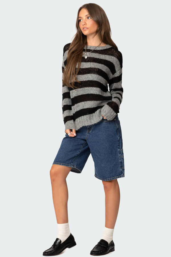Edikted Light Knit Striped Sweater Black