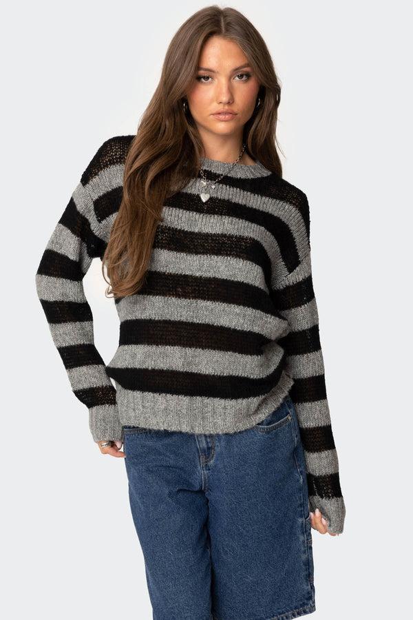 edikted Light Knit Striped Sweater black