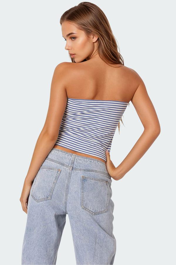 Edikted Lilah Striped Tube Top Blue And White