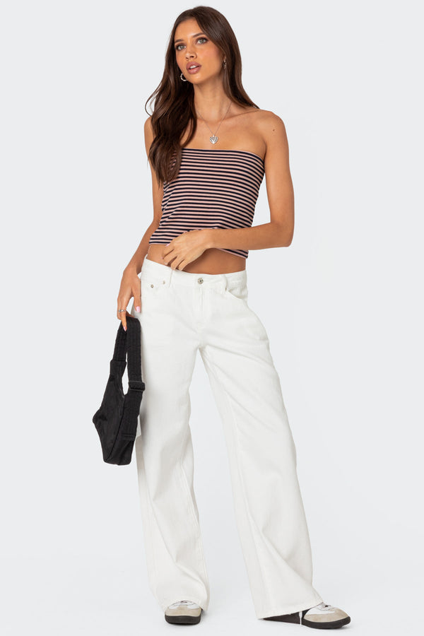 Edikted Lilah Striped Tube Top Navy And Pink