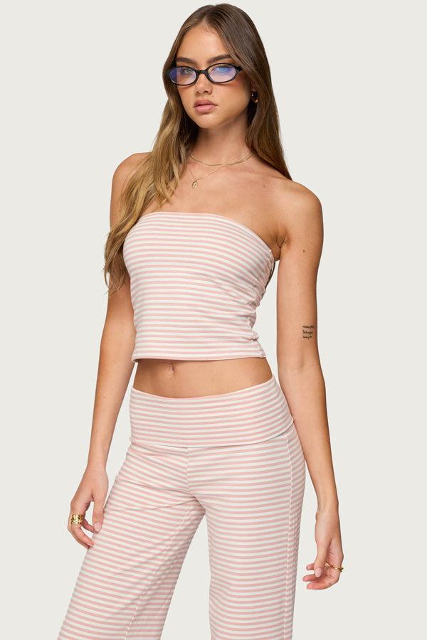 Edikted Lilah Striped Tube Top Pink And White
