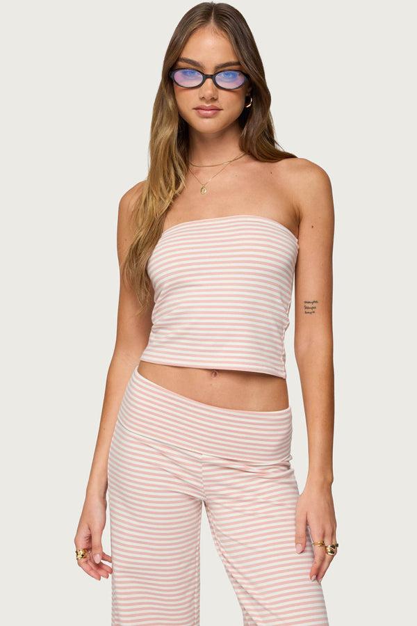 edikted Lilah Striped Tube Top pink and white