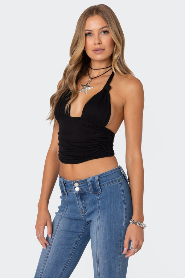 Edikted Lillie Knotted Halter Top Black