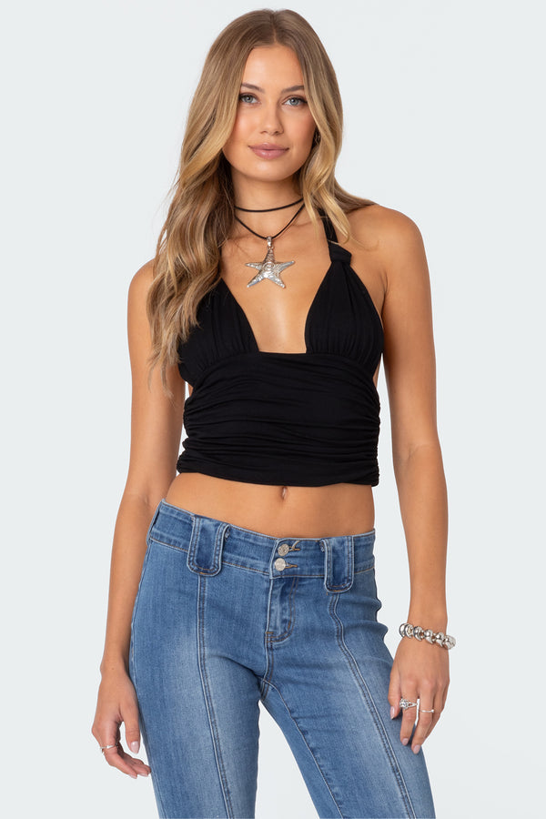 edikted Lillie Knotted Halter Top black