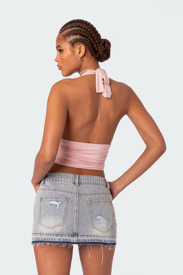 Edikted Lillie Knotted Halter Top Pink