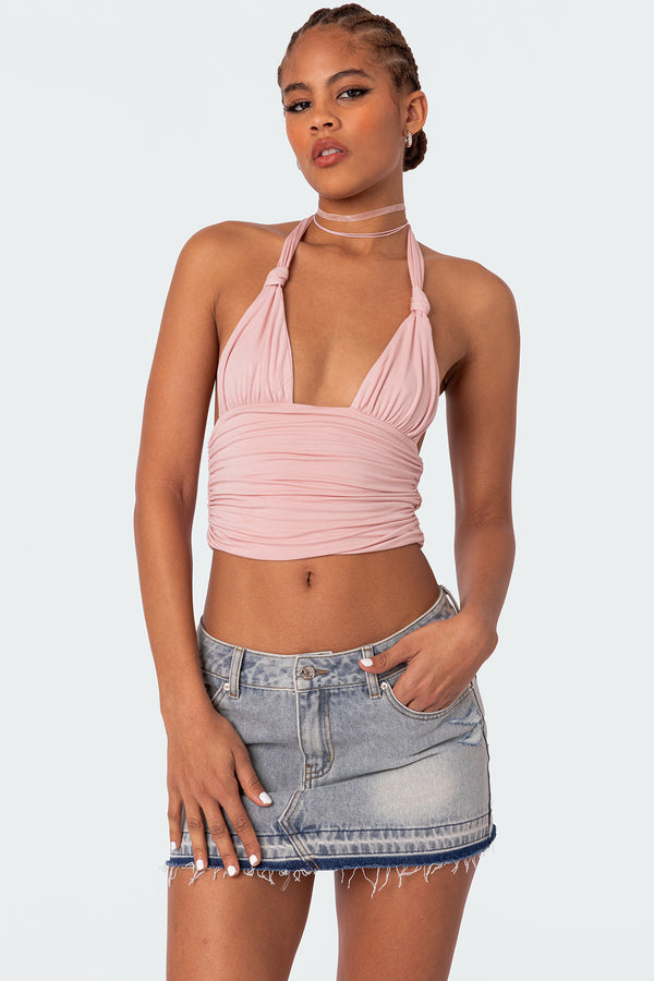 edikted Lillie Knotted Halter Top pink