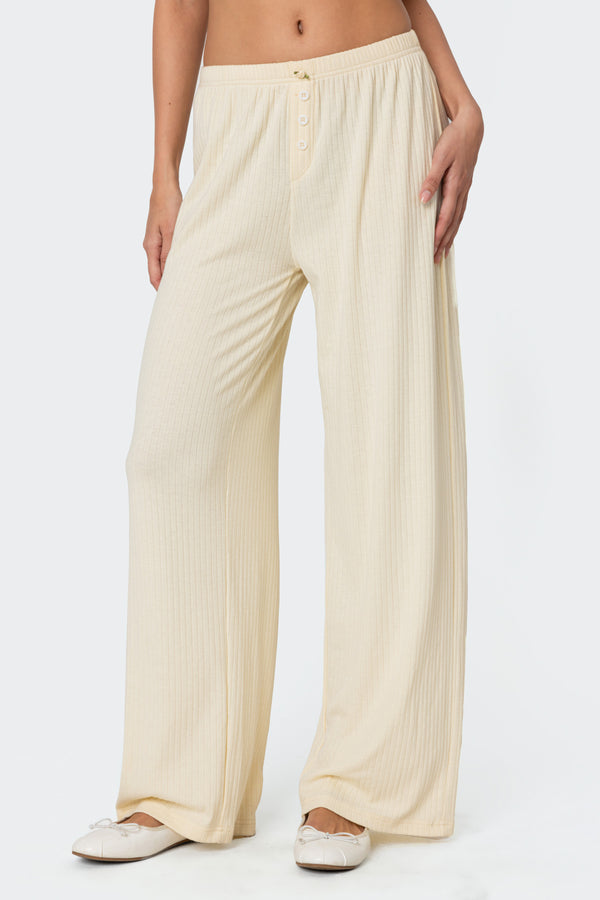 Edikted Lilou Pointelle Pants Yellow