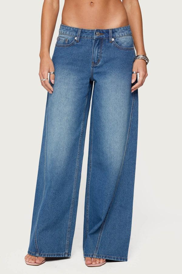 Edikted Linden Low Rise Baggy Jeans Blue Washed