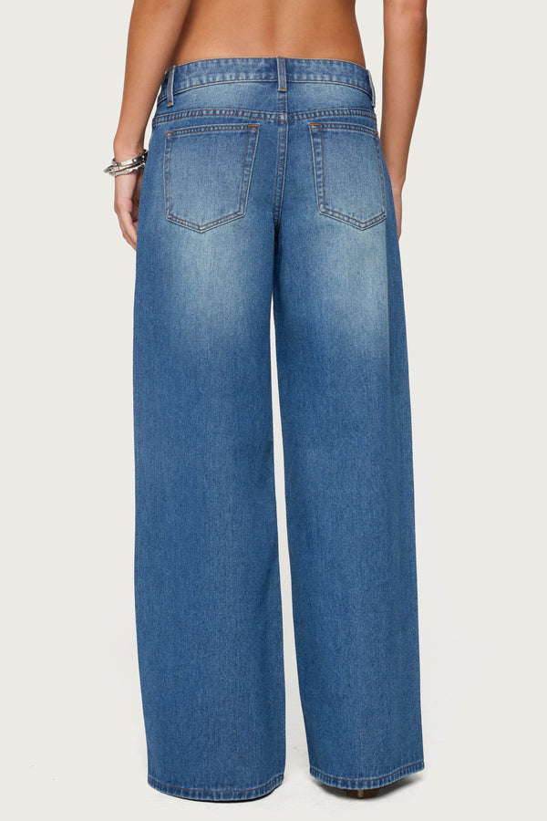 Edikted Linden Low Rise Baggy Jeans Blue Washed