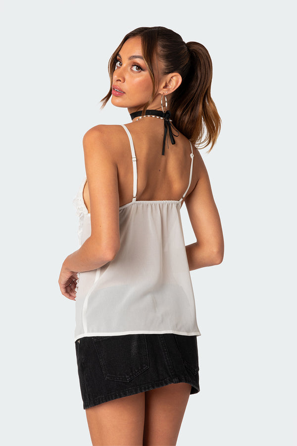 Edikted Linette Lacey Sheer Split Front Top White