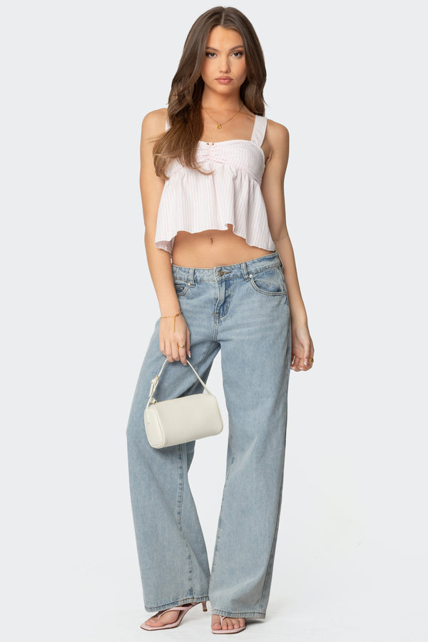 Edikted Linn Babydoll Gingham Top Light Pink