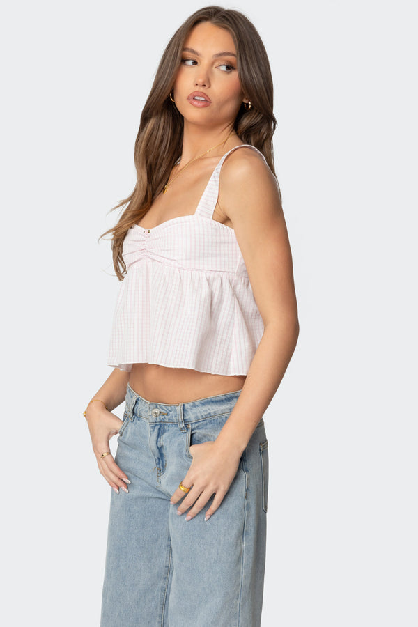 Edikted Linn Babydoll Gingham Top Light Pink