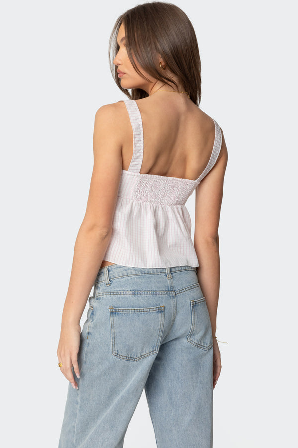 Edikted Linn Babydoll Gingham Top Light Pink