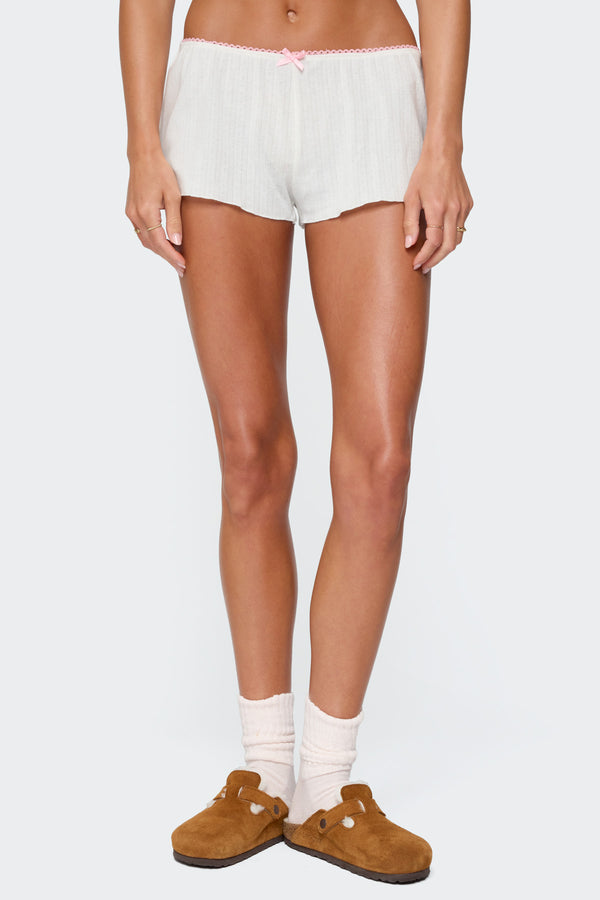 Edikted Linny Contrast Pointelle Shorts White