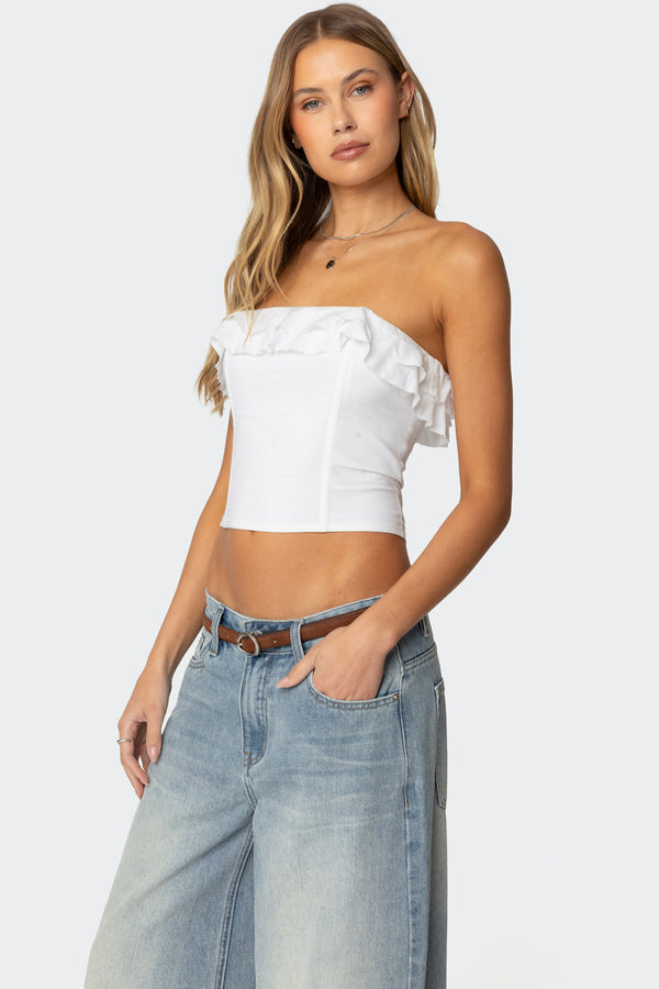 Edikted Litsa Ruffled Linen Look Corset White