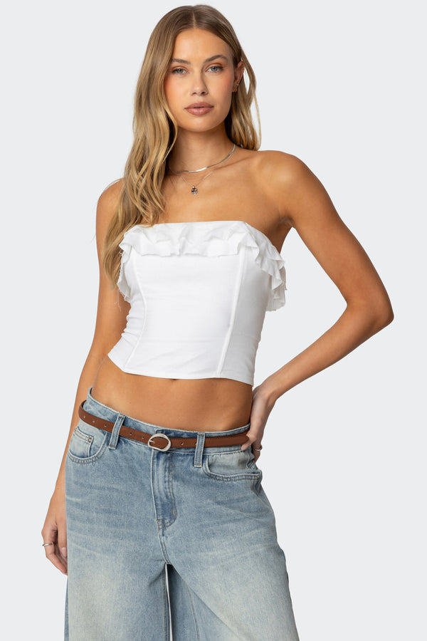 edikted Litsa Ruffled Linen Look Corset white