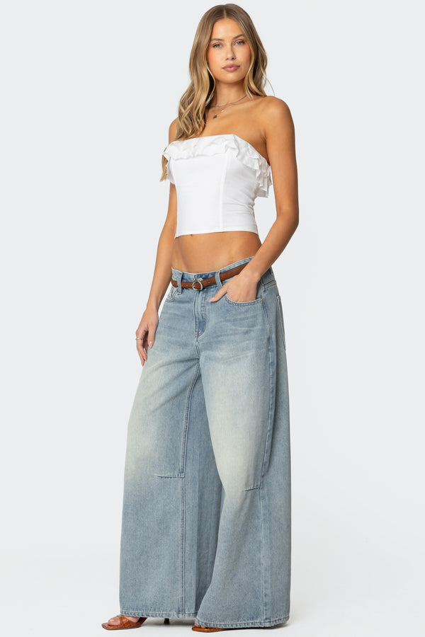 Edikted Litsa Ruffled Linen Look Corset White