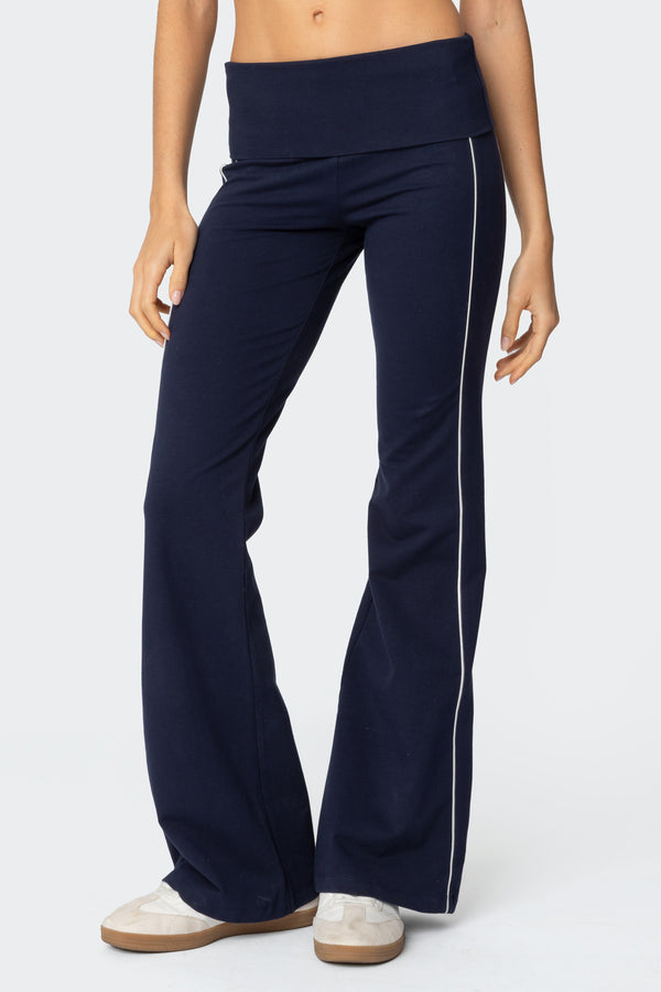 Edikted Livie Fold Over Flared Leggings Navy