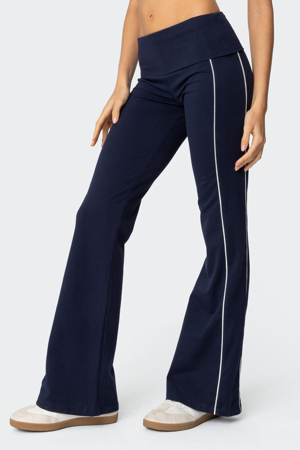 Edikted Livie Fold Over Flared Leggings Navy