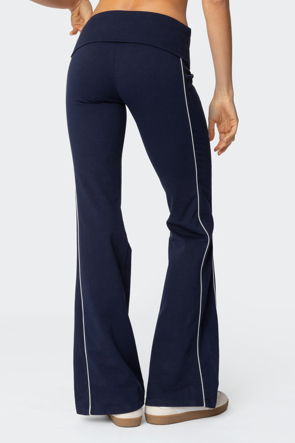 Edikted Livie Fold Over Flared Leggings Navy