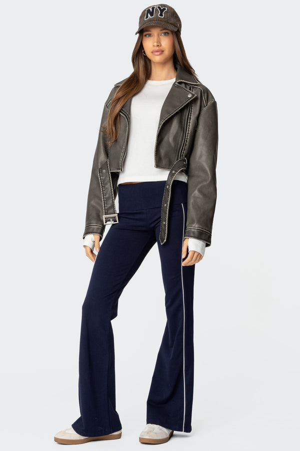 edikted Livie Fold Over Flared Leggings navy