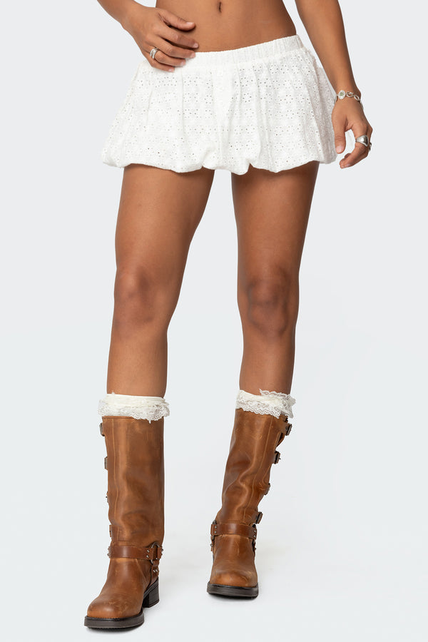 Edikted Livvie Eyelet Bubble Mini Skirt White