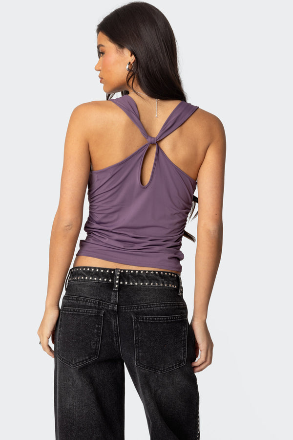 Edikted Liza Knotted Cowl Neck Top Purple