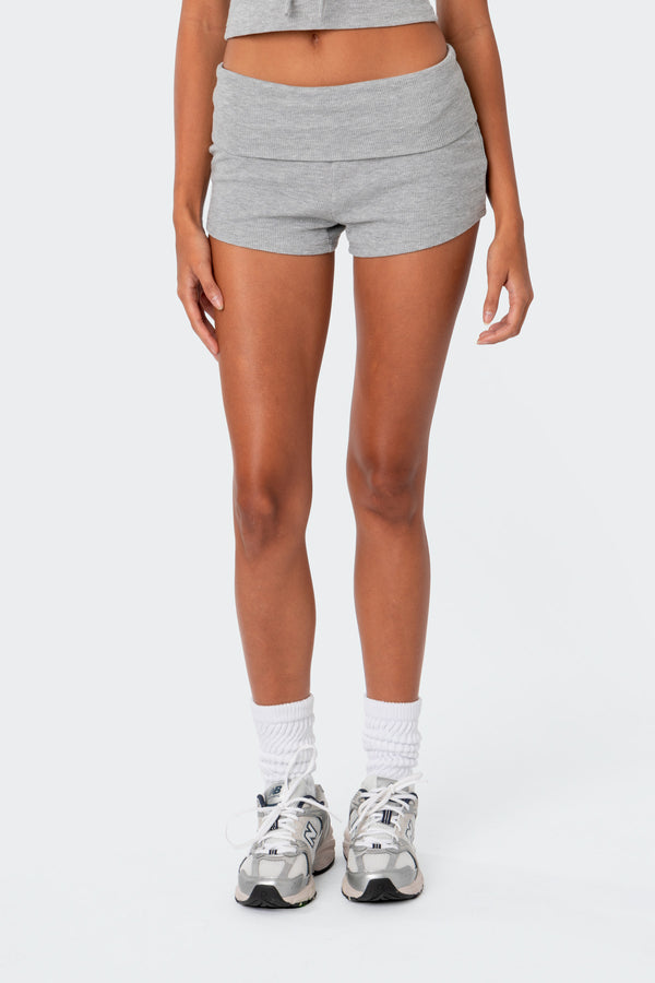 Edikted Lizzy Foldover Waffle Shorts Gray Melange