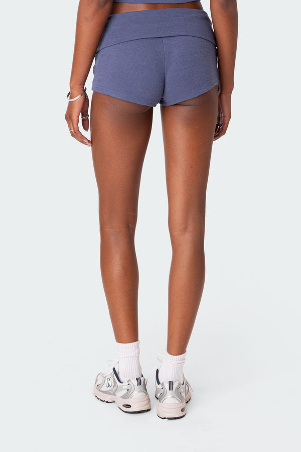 Edikted Lizzy Foldover Waffle Shorts Navy
