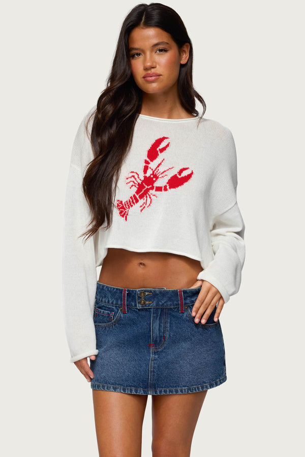 edikted Lobster Babe Oversized Knit Top white