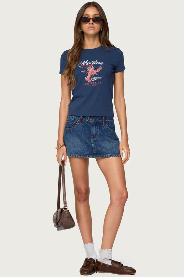 Edikted Lobster Club T Shirt Blue