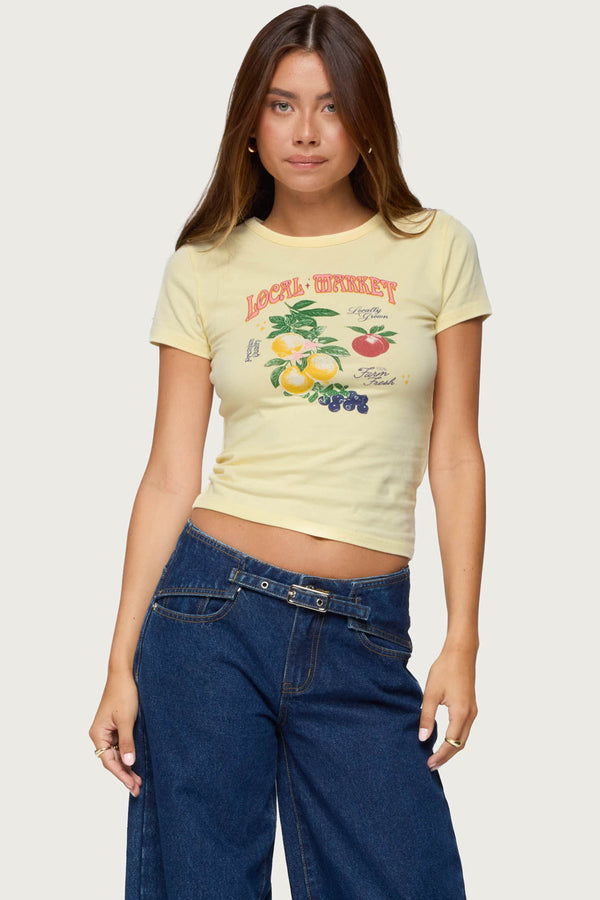Edikted Local Market Graphic T Shirt Yellow