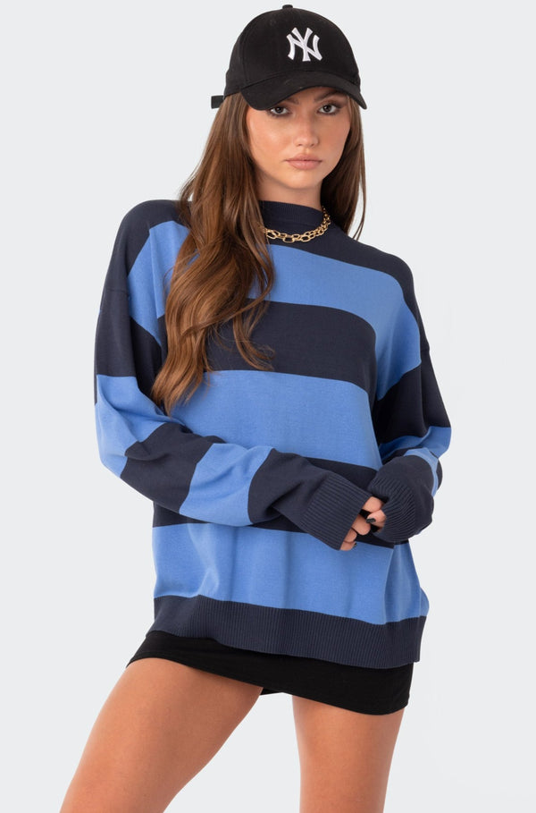 Edikted Logan Light Knit Oversized Sweater Blue