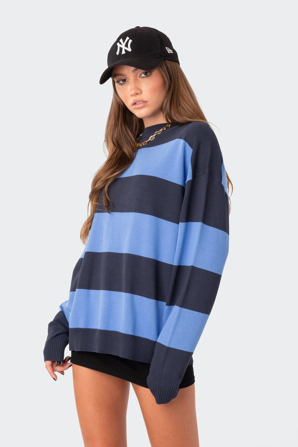 Edikted Logan Light Knit Oversized Sweater Blue