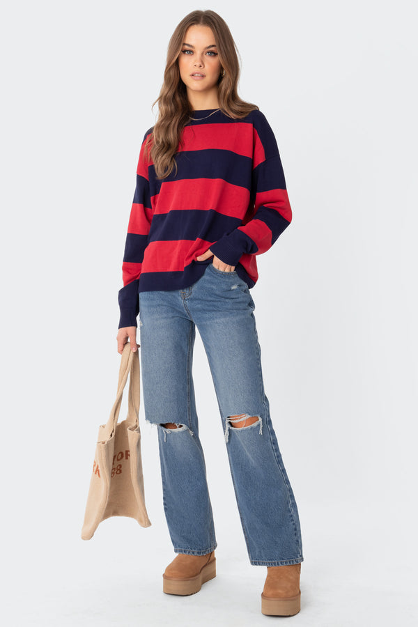 edikted Logan Light Knit Oversized Sweater red