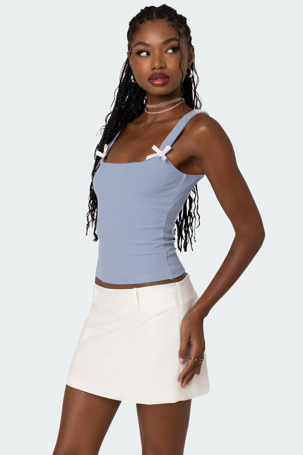 Edikted Lola Ribbed Tank Top Blue