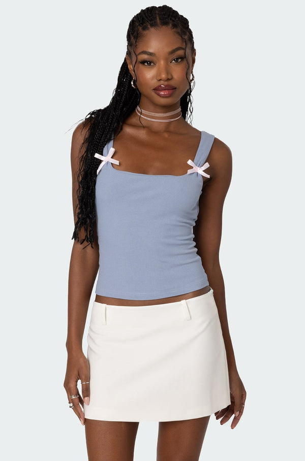 edikted Lola Ribbed Tank Top blue