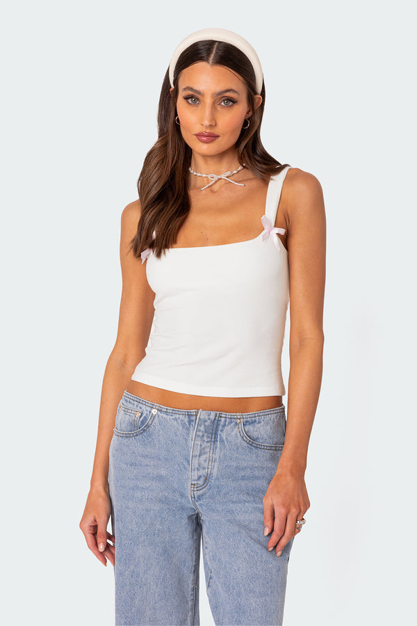 Edikted Lola Ribbed Tank Top White