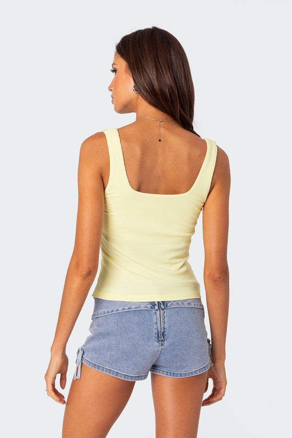 Edikted Lola Ribbed Tank Top Yellow