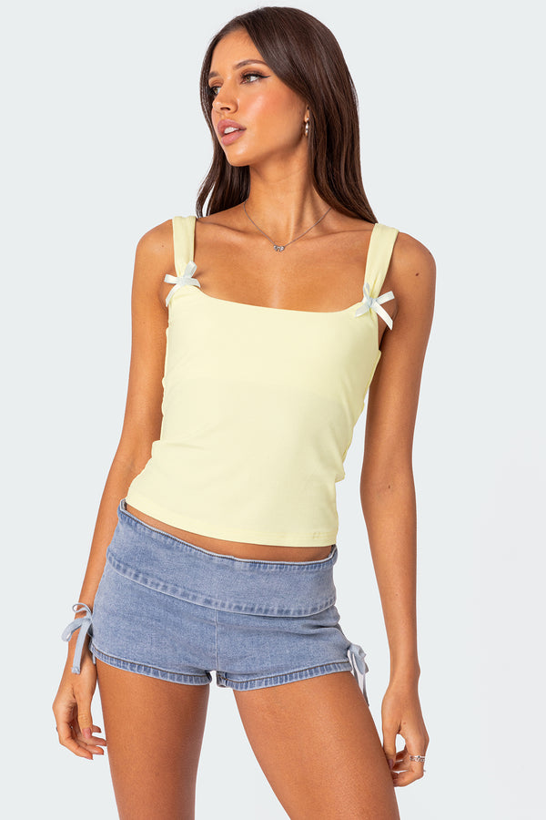 edikted Lola Ribbed Tank Top yellow