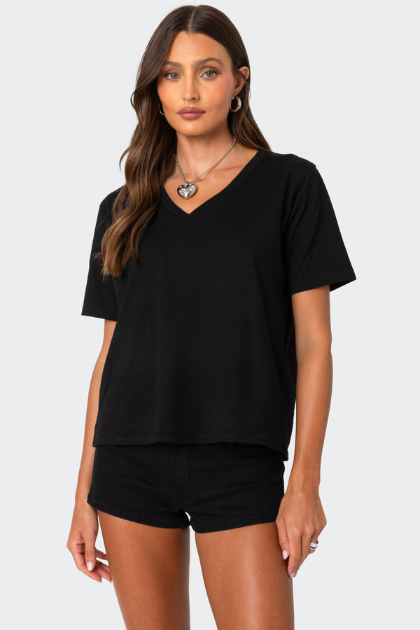 edikted Loose Fit V Neck T Shirt black