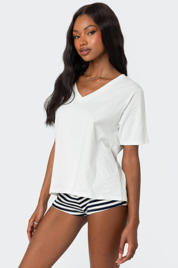 Edikted Loose Fit V Neck T Shirt White