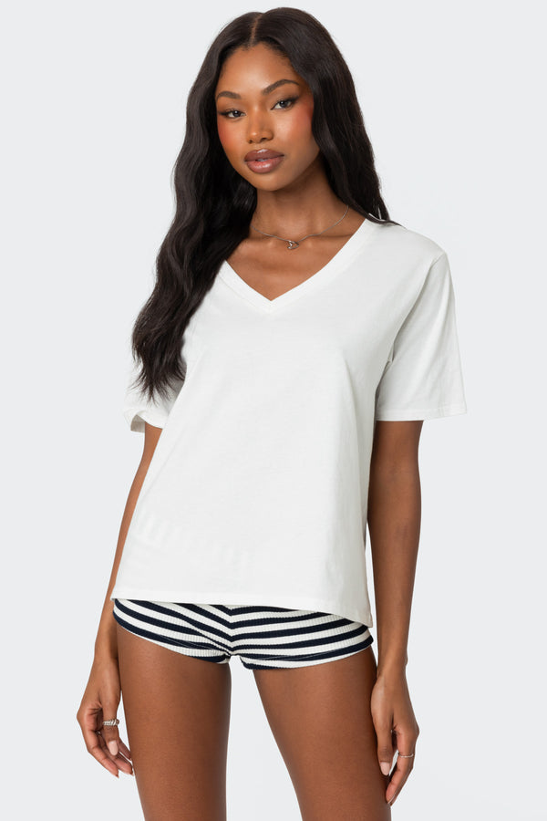 edikted Loose Fit V Neck T Shirt white
