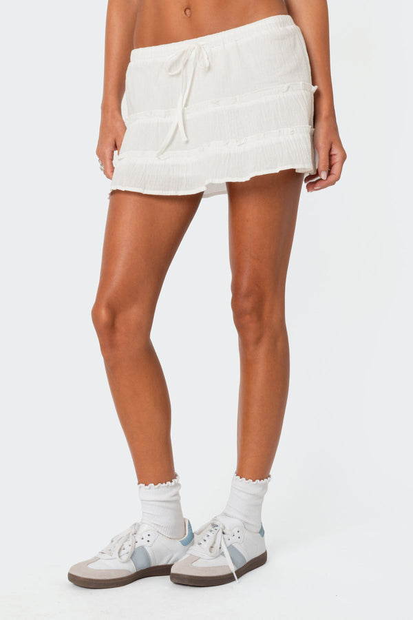 Edikted Lora Tiered Mini Skirt White