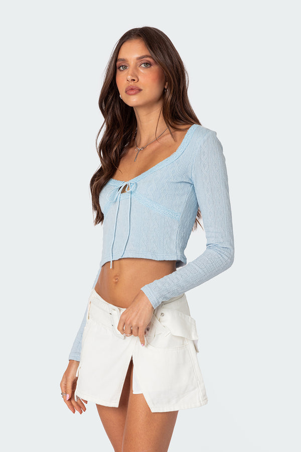 Edikted Lorey Lacey Knit Top Light Blue