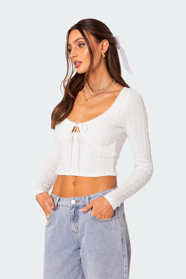 Edikted Lorey Lacey Knit Top White