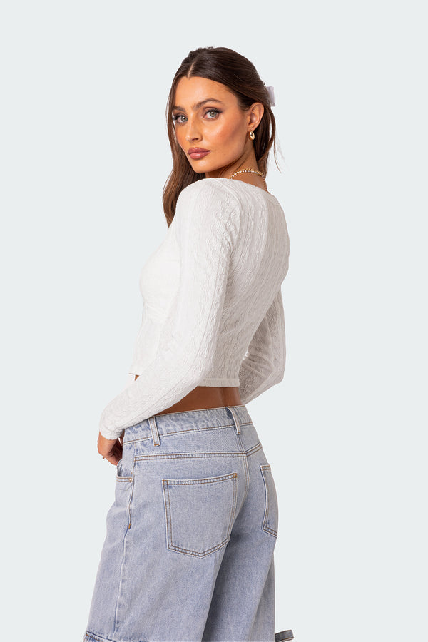 Edikted Lorey Lacey Knit Top White