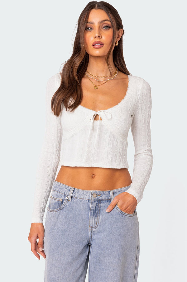 edikted Lorey Lacey Knit Top white