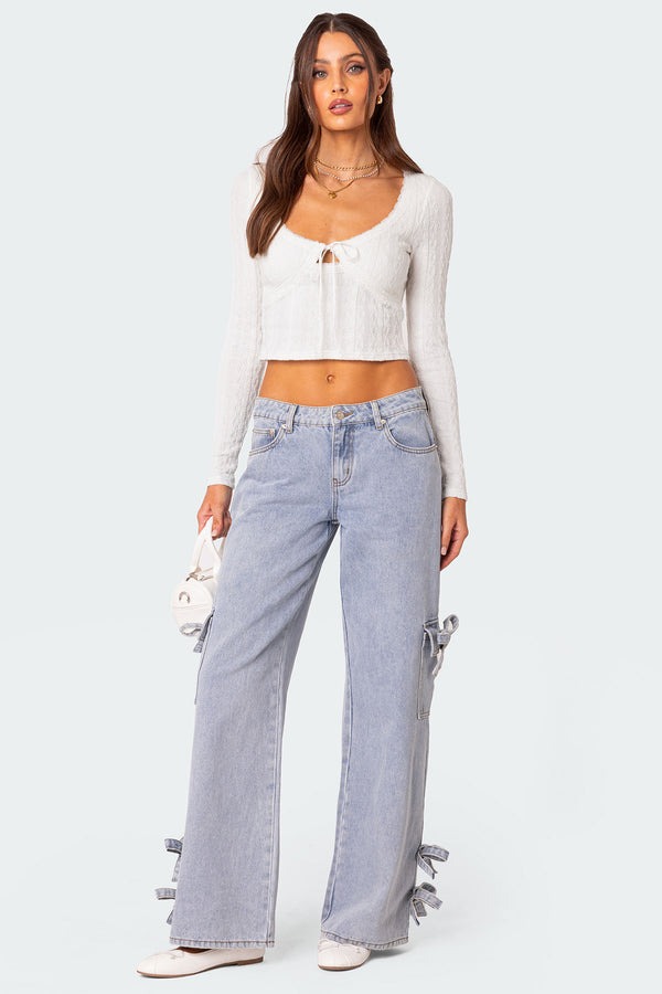 Edikted Lorey Lacey Knit Top White