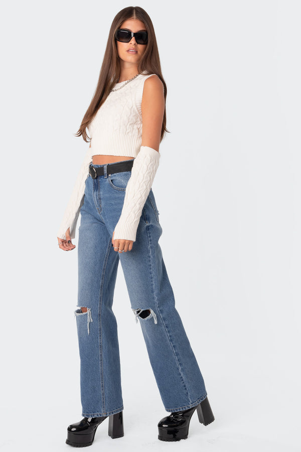 Edikted Lori High-Rise Wide Leg Jeans Dark Blue